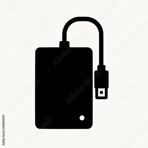 External Hard Drive. Rectangular enclosure with USB connector. No brand details