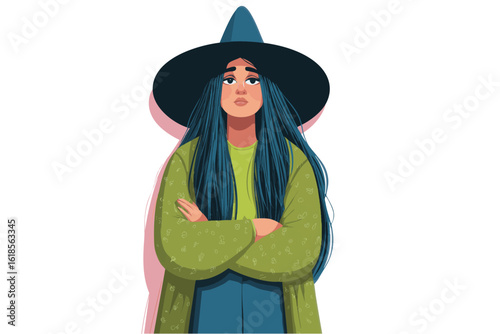 Cute fantasy cartoon style halloween witch character