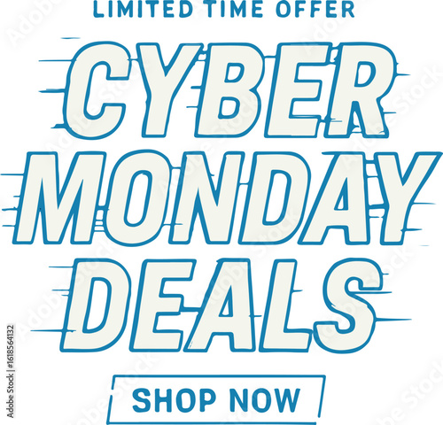 Cyber monday deals shop now text isolated on white background