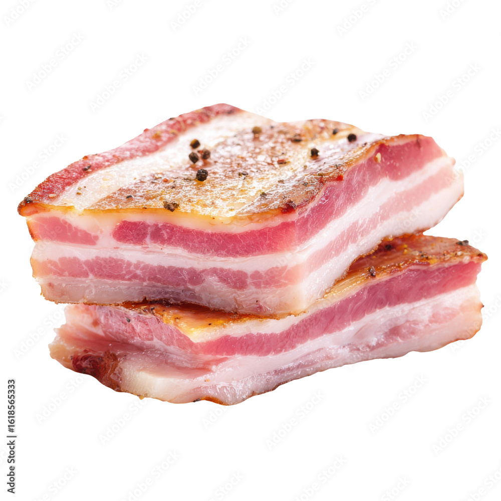 Obraz premium Raw Pork Belly Strips Seasoned With Black Pepper meat, Isolated On White, Png Transparent, Cut Out