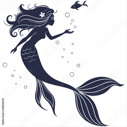 Silhouette of mermaid vector illustration