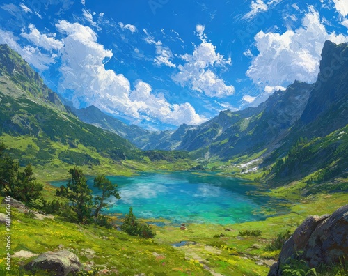Scenic alpine lake landscape