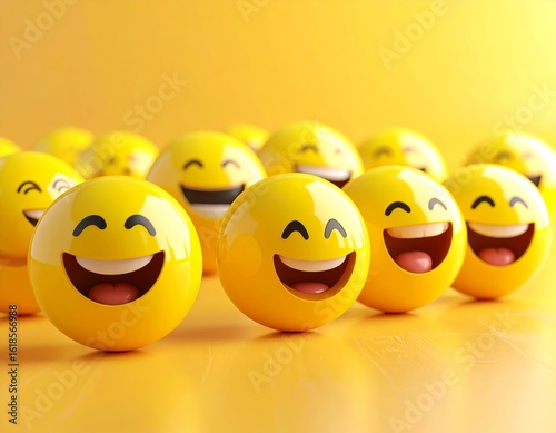 A group of happy laughing emojis gathered together