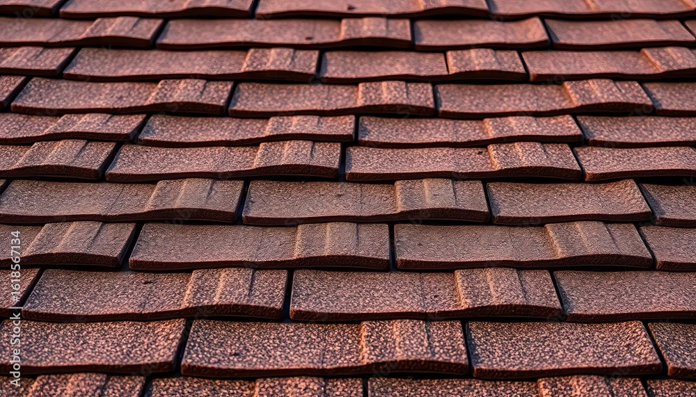 Close-up view of textured roof shingles, showing detail and color variations, vertical, clay Close-up view of textured roof shingles, showing detail and color variations, vertical, clay