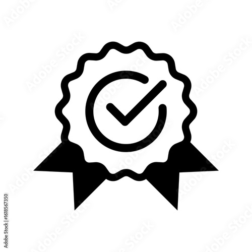 Verified badge icon. Approved or certified badge medal symbol. Approval check sign. Containing quality, brand, stamp, inspector checking, award, reward, winner, prize. Vector illustration