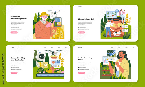 AI-Driven Farming Technologies Vector Illustration Set