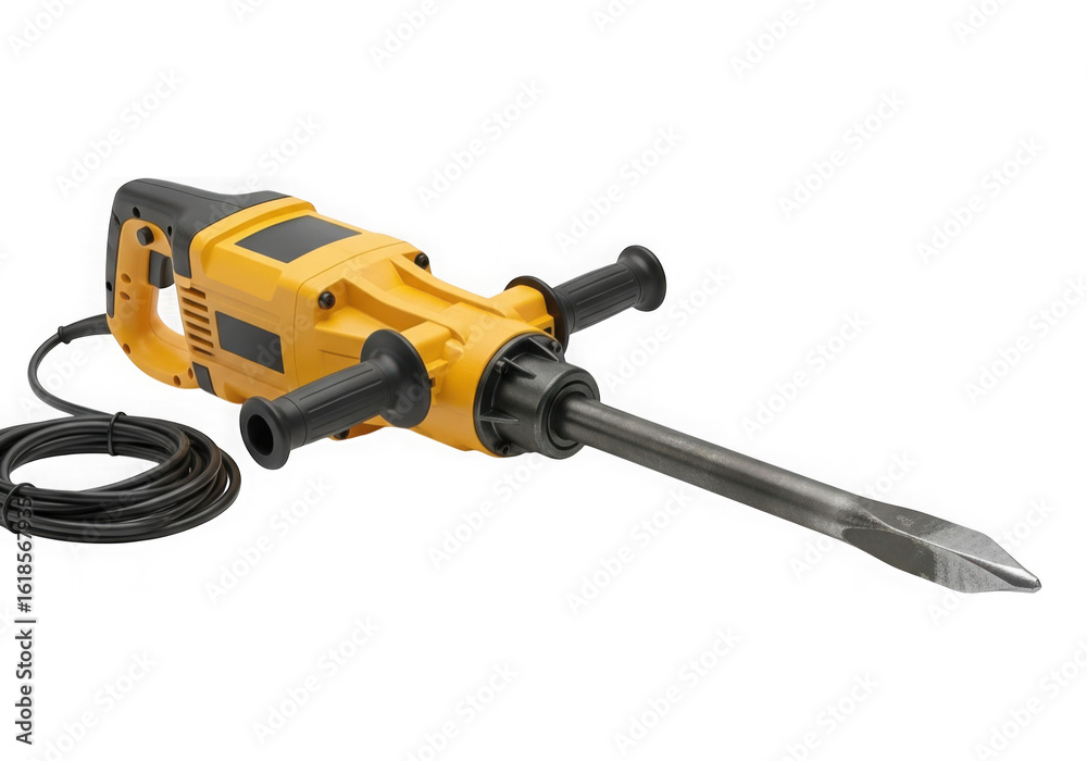 A yellow jackhammer isolated on transparent background is ready for demolition A yellow jackhammer isolated on transparent background is ready for demolition