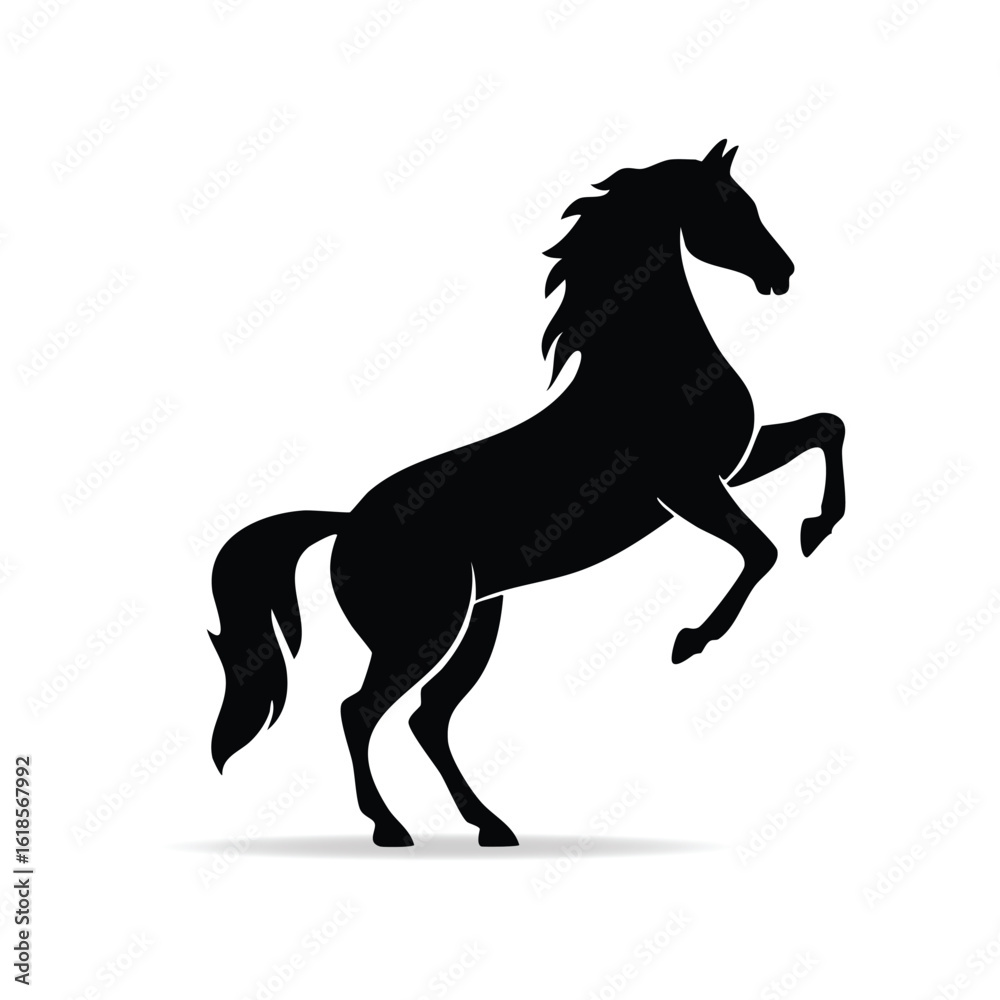 Obraz premium Majestic Black Horse Rearing Up Proudly on a White Background