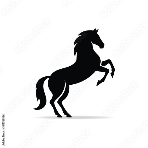 Majestic Silhouette of a Horse Rearing Up Proudly on White Background