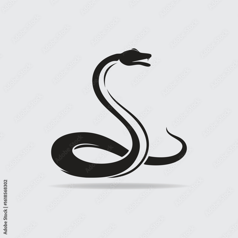 Fototapeta premium Serpentine Creature Silhouette with Open Mouth and Coiled Body