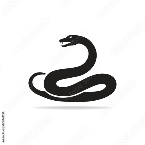 Elegant Black Silhouette of a Cobra Snake Prepared to Strike with Shadow Detail