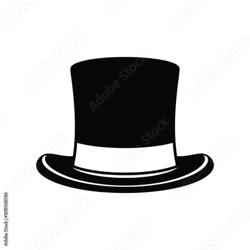 Vector illustration of black top hat with white band isolated on white background