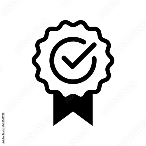 Verified badge icon. Approved or certified badge medal symbol. Approval check sign. Containing quality, brand, stamp, inspector checking, award, reward, winner, prize. Vector illustration