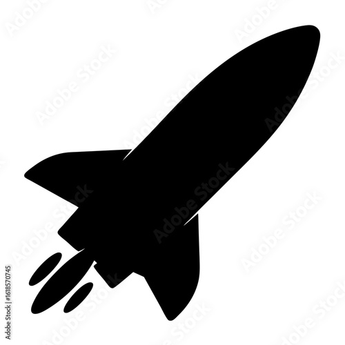 Silhouette of a Rocket Ship Launching with Flame in Black Color