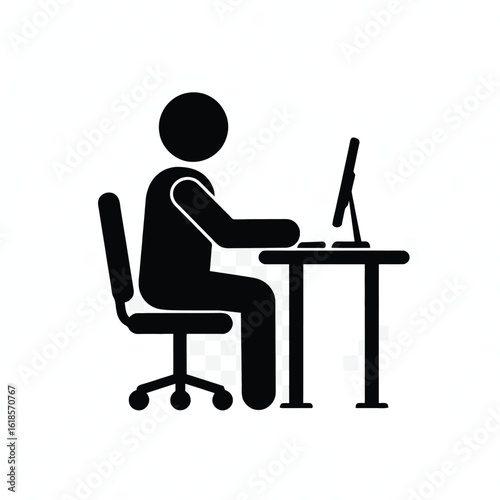 Vector illustration of a person sitting at a desk and working on a computer, isolated on a transparent background