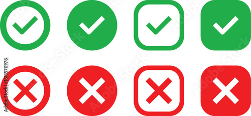 Check Mark Icon Set Vector Design. Check box icon with right and wrong buttons and yes or no checkmark icons.