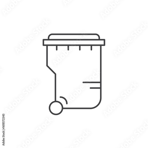 Large wheelie bin line icon with lid and single wheel, minimalist outline, suitable for waste or garbage collection