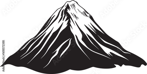 Minimalist Black Silhouette of a Volcanic Mountain Vector Illustration