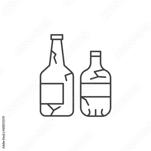 Broken bottles line icon with cracks, minimalist outline, suitable for fragile, damaged, or recycling symbol