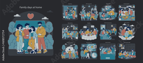 Family days at home. Flat Vector Illustration