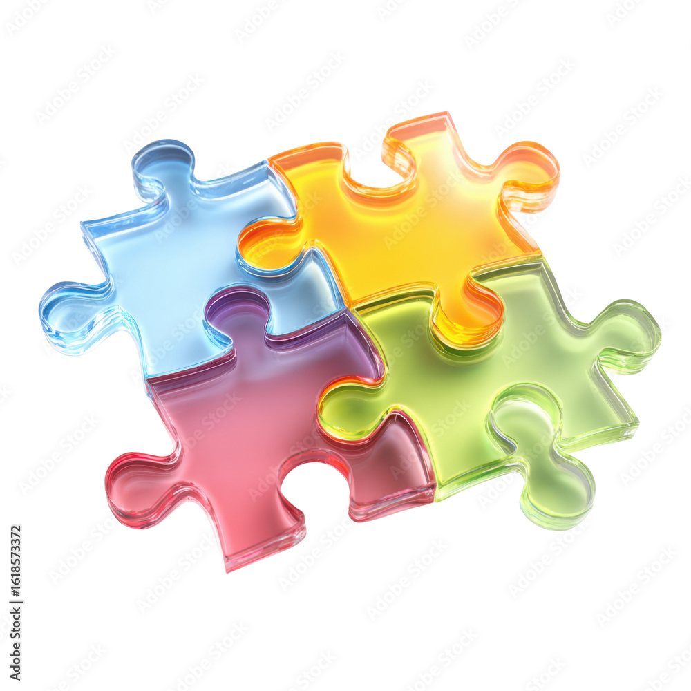 Obraz premium Colorful interlocking puzzle pieces forming a connection image, Isolated On White, Png Transparent, Cut Out