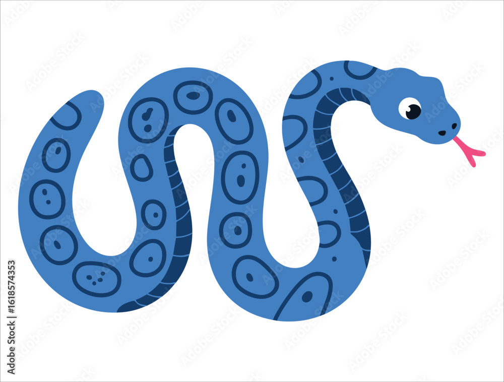 Naklejka premium Cartoon snake vector illustration for kids, cute flat animal clipart isolated on white background, perfect for children and educational themes