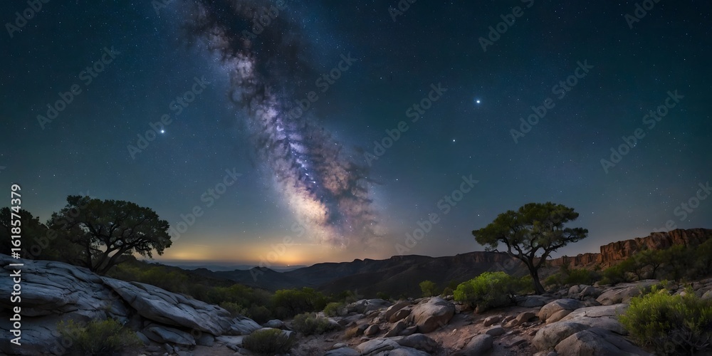 Obraz premium Milky Way Over Desert Landscape