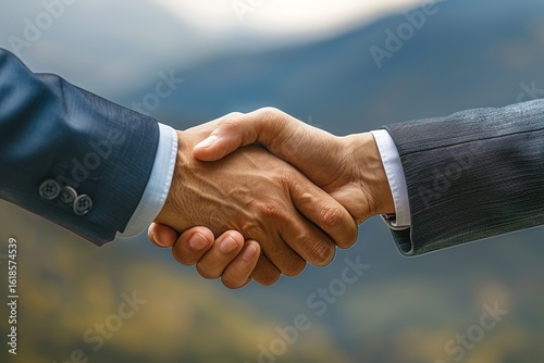 A scene of two people shaking hands, used for business cooperation promotion, backdrops, the concept of 