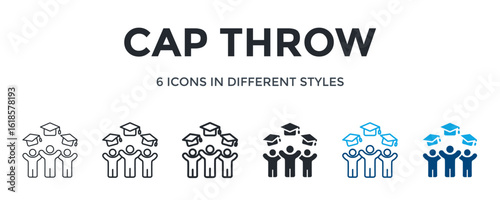 Cap Throw Icon In Different Style Vector Illustration. Designed In Thin Line, Regular Line, Bold Line, Glyph, Color Line, And Color Glyph Style Can Be Used For Web