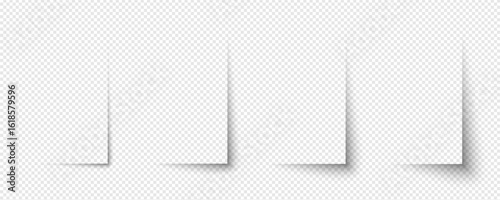 Corner shadow on white paper with realistic border and light overlay. Vector layout for cards, posters or isolated graphic elements. Clean and soft presentation effect.