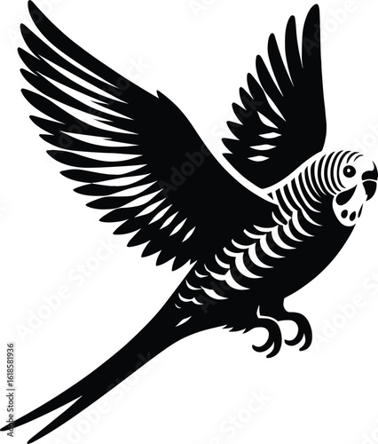 Flying Budgerigar silhouette vector illustration isolated on a white background
