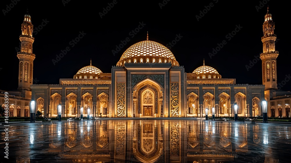 Naklejka premium Illuminated mosque at night