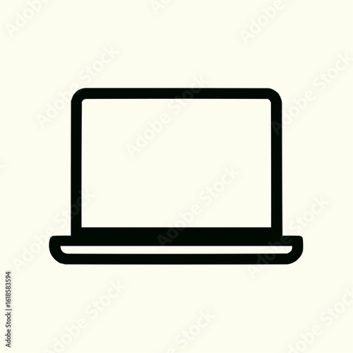 Laptop Open. Rectangular base with thinner screen rectangle attached at 100° angle. No keyboard details