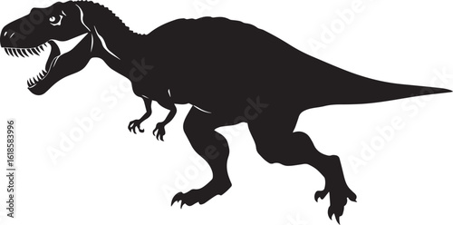 T-Rex Chasing Prey A T-Rex sprinting after prey, teeth bared and eyes focused on its target. full length silhouette black vector illustration