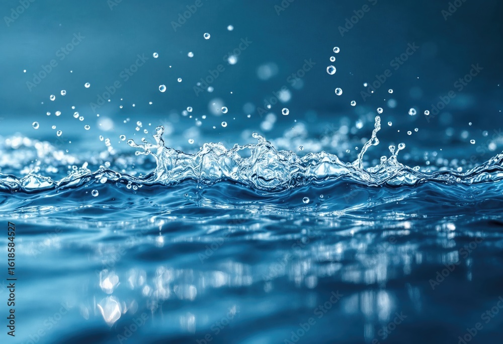 A close-up view of water droplets splashing on a serene blue surface, creating dynamic wave patterns and glimmering reflections. A close-up view of water droplets splashing on a serene blue surface, creating dynamic wave patterns and glimmering reflections.