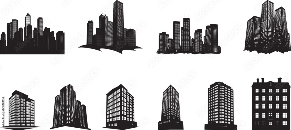 Obraz premium building silhouette vector style black vector illustration
