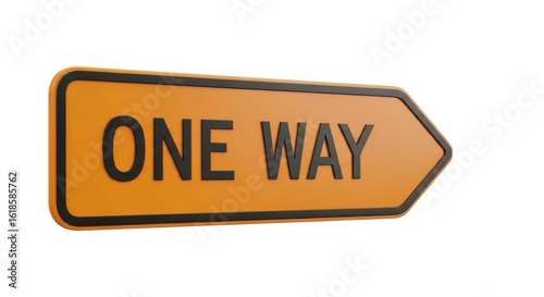 Orange one way street sign pointing right isolated on white background
