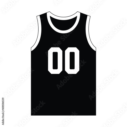 Vector illustration of black basketball jersey with number 00, isolated on white background