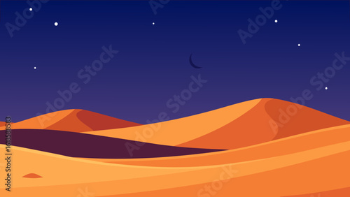 Witness the quiet stillness of a vast silent desert under a starlit sky creating a mystic scene