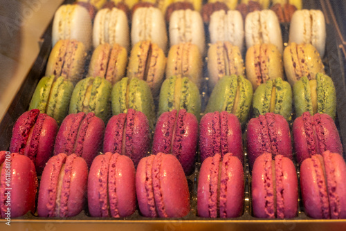Canvas Print Macarons or French macaroon sweet meringue-based confection made with egg white,