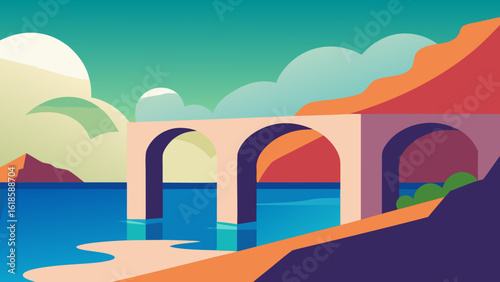 Explore the serene beauty of a coastline with natural dramatic arches creating a stunning landmark