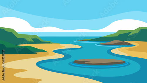 Witness the serene beauty of a coastline with natural tide pools teeming with marine life