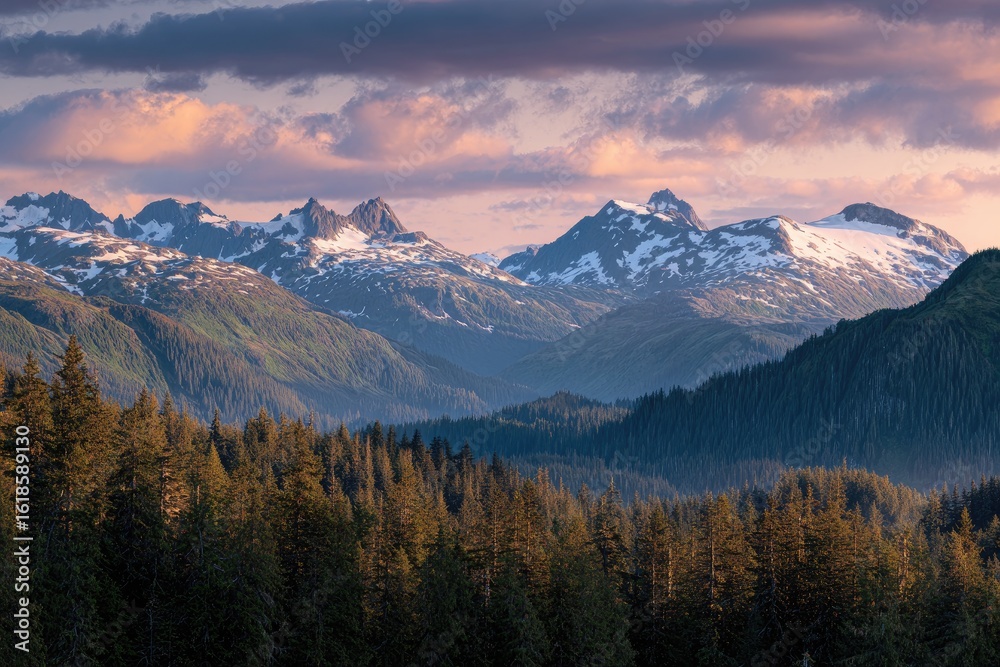 Obraz premium Mountain range panorama at sunset