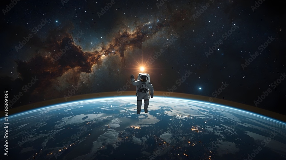 Obraz premium Astronaut Holding Mysterious Light in Outer Space – Futuristic Sci-Fi Art