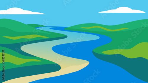 Discover the serene scene of a river delta from a high aerial view showcasing nature's patterns