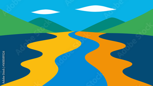 Witness the serene scene of two rivers merging their waters creating a beautiful natural confluence