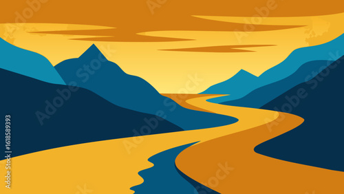 Discover the serene scene of a river winding through a golden autumn landscape a picturesque view
