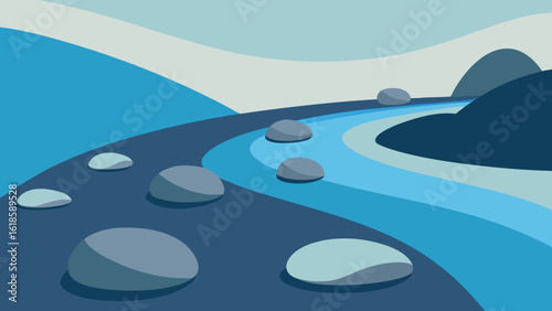Observe the smooth polished stones on the bed of a clear river creating a tranquil underwater view