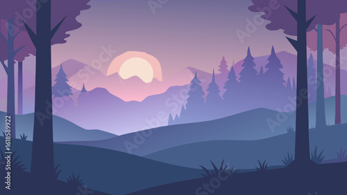 Witness the soft light of dawn in a misty forest creating an enchanting and peaceful atmosphere