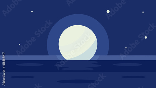 Experience the soft light of a full moon on a calm sea creating a serene and peaceful seascape